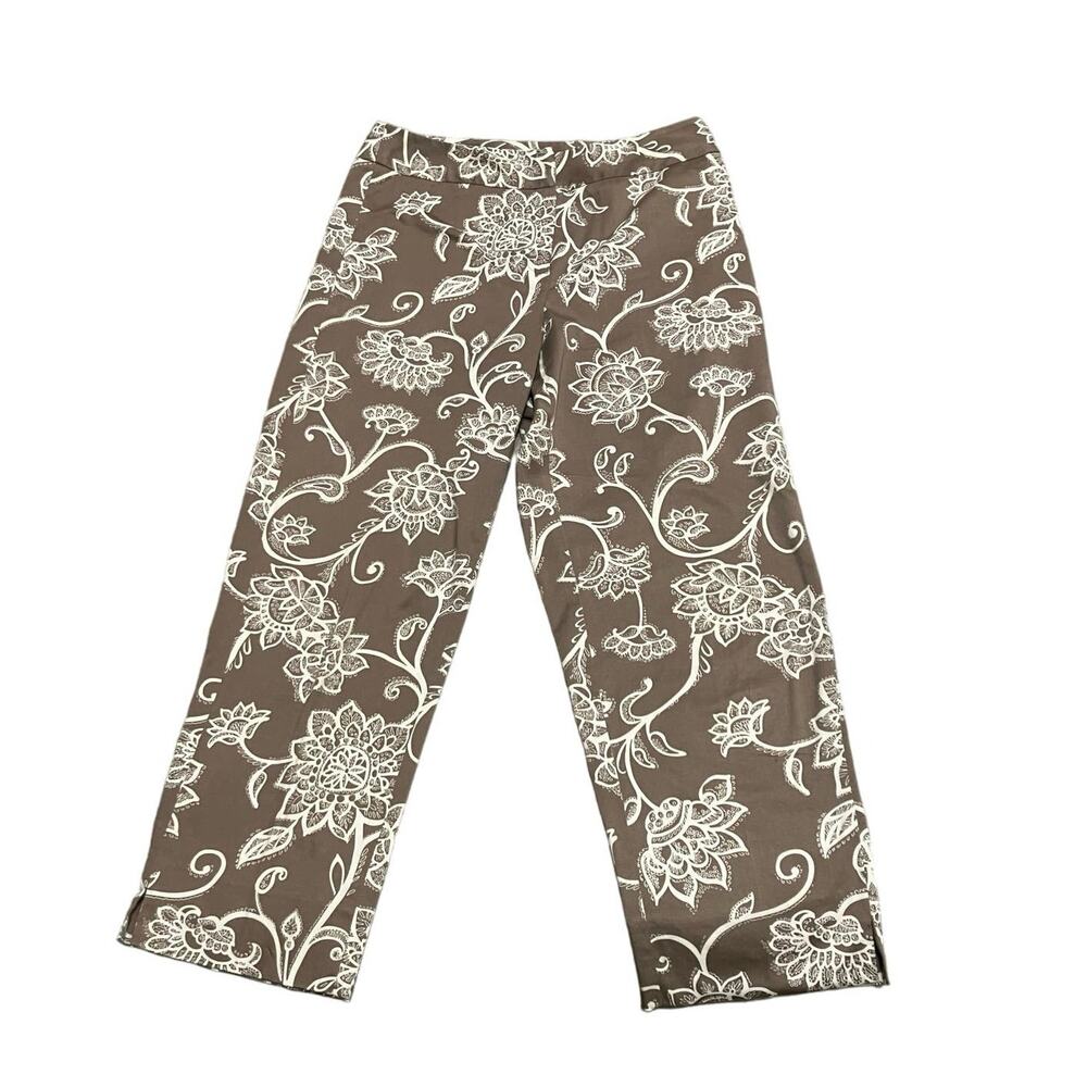 Talbots Women's Brown Floral‎ Print Straight Leg Pants Size 6 Stretch Cotton